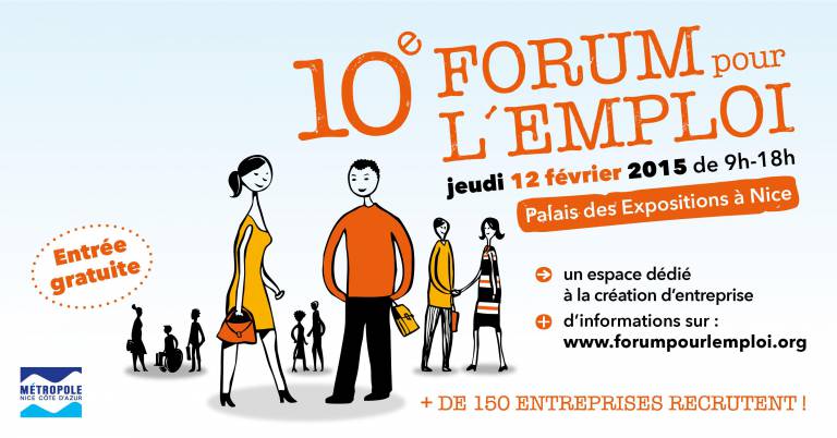 10ème Forum pour l'emploi jeudi 12 février de 9h à18h au Palais des Expositions.