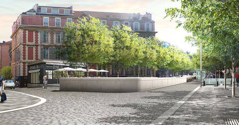 Vue du boulevard Victor Hugo avec les aménagements des travaux de la ligne Ouest Est de Tramway