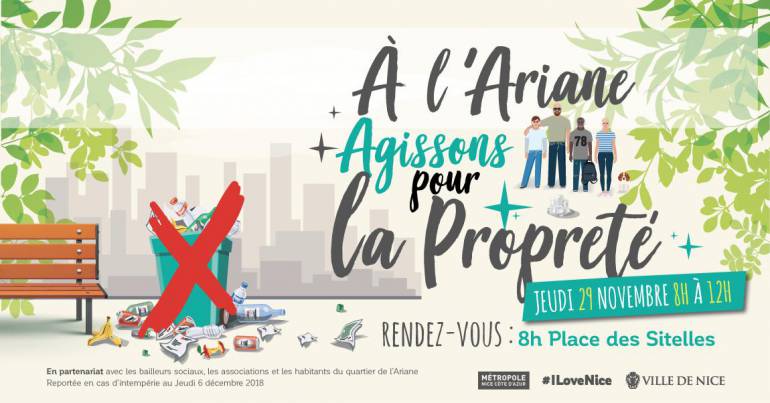 A l'Ariane, agissons pour la propreté - jeudi 29 novembre de 8h à 12h place des Sitelles