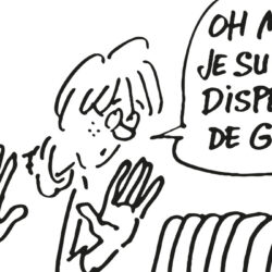 Cabu disant : Oh, moi ! Je suis dispensé de gym !